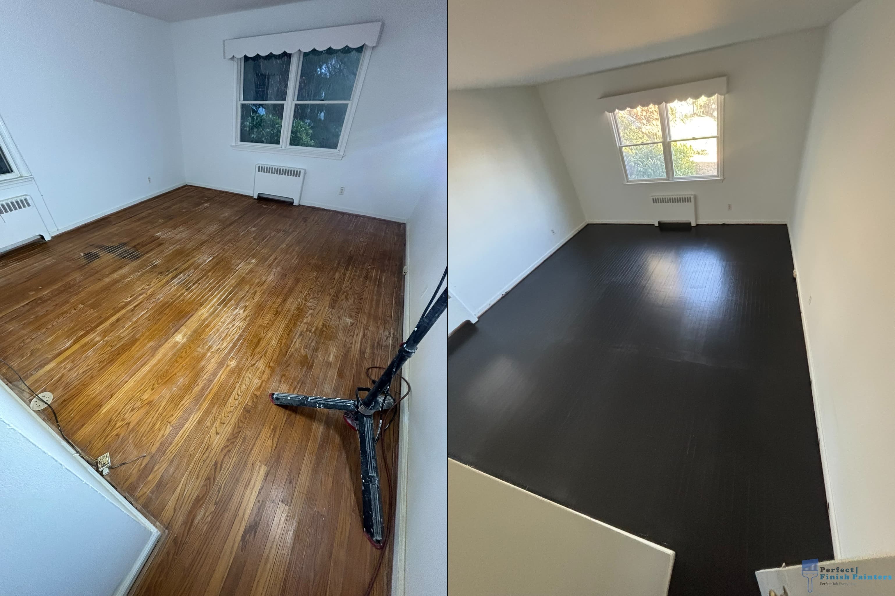 Hardwood floor painting and refinishing before and after in Northfield NJ