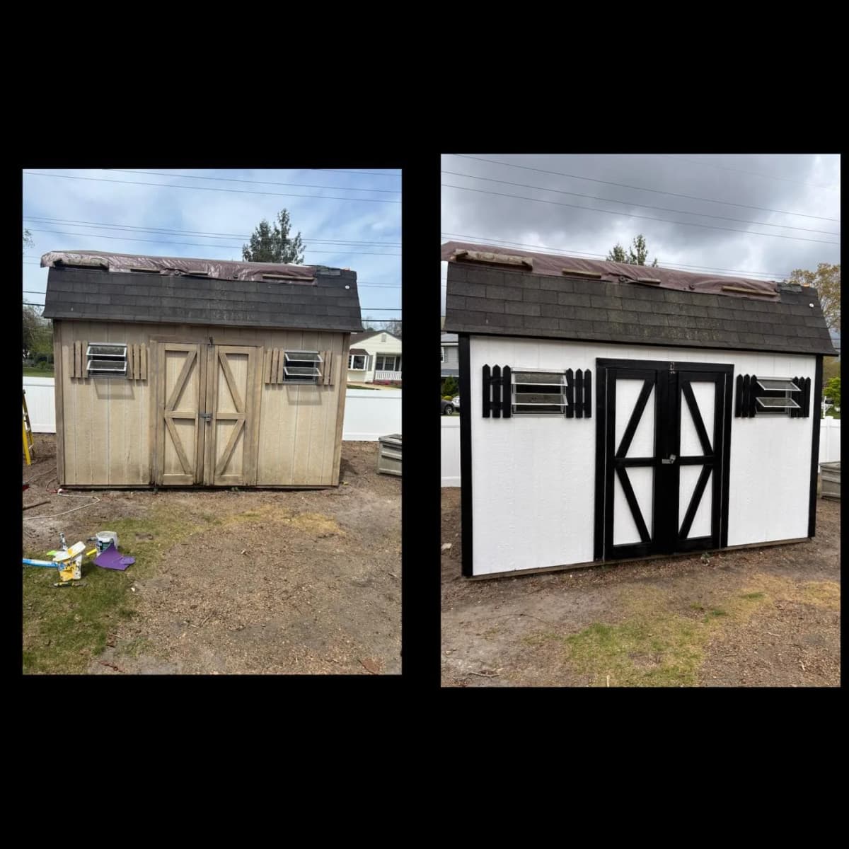 Shed restoration before and after in Mays Landing NJ by Perfect Finish Painters