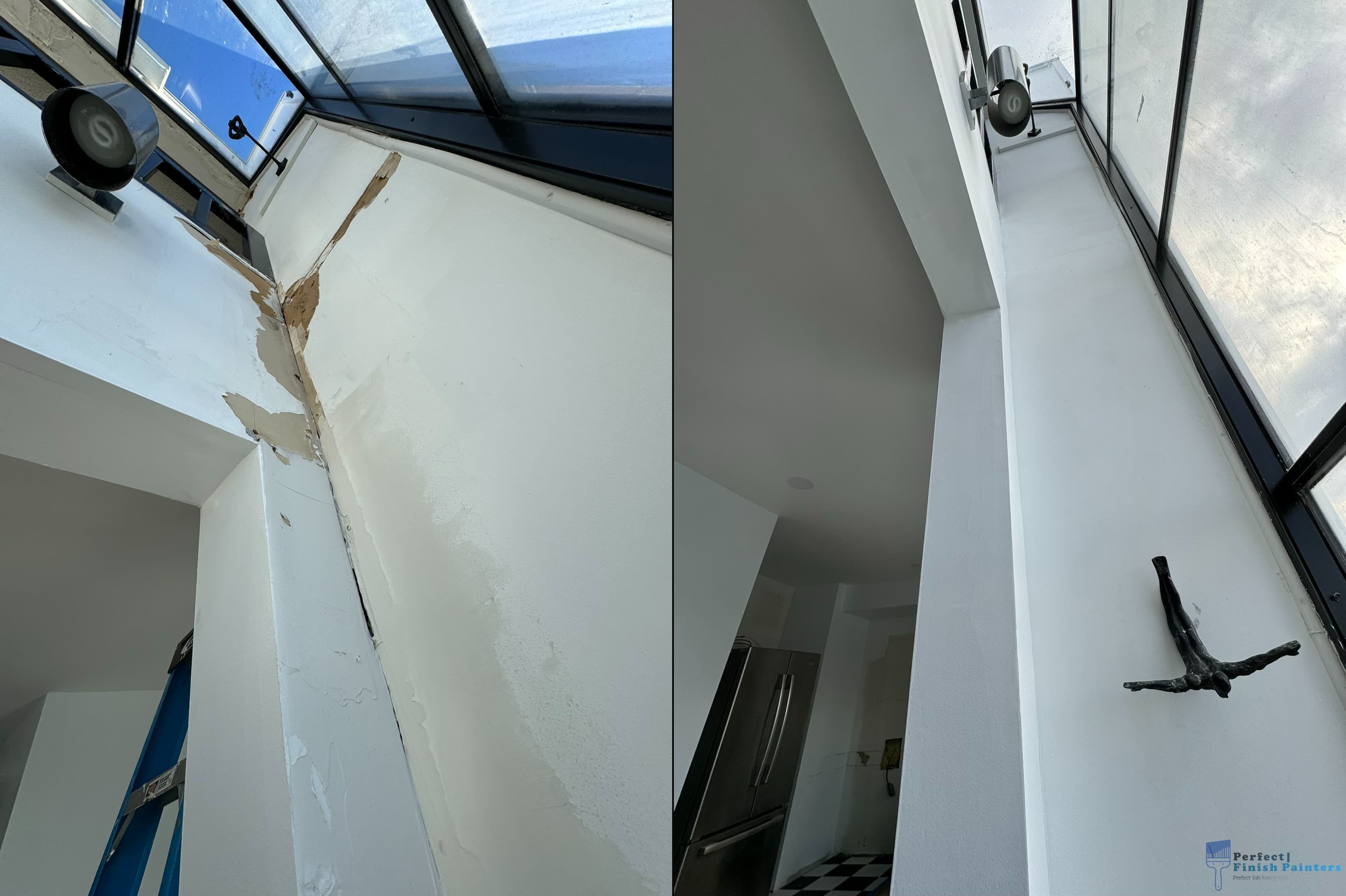 Skylight area drywall repair and painting before and after in Margate NJ